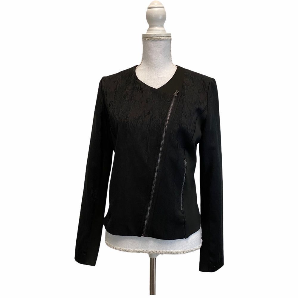 T Tahari Med Stella Black Jacket Asymmetrical Zipper Blazer Career Office Casual
